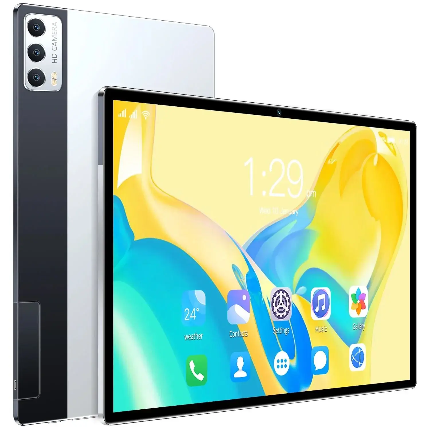 S-Color Tablet with colorful wallpaper showing time 1:29